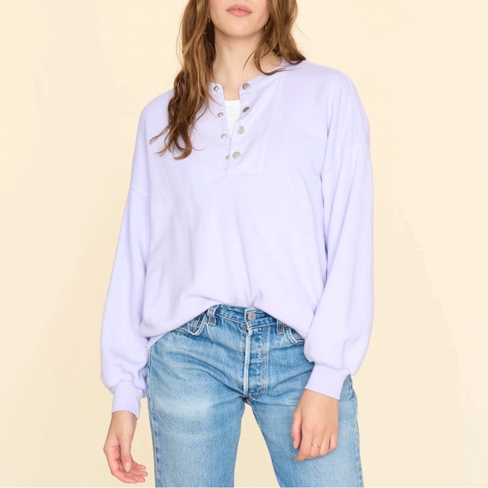 NWT XIRENA Bennett Sweater Pale Iris Quarter Button XL Lavender Oversized